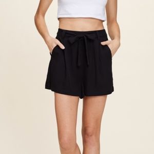 New Black Shorts With Elastic waist and Tie Belt